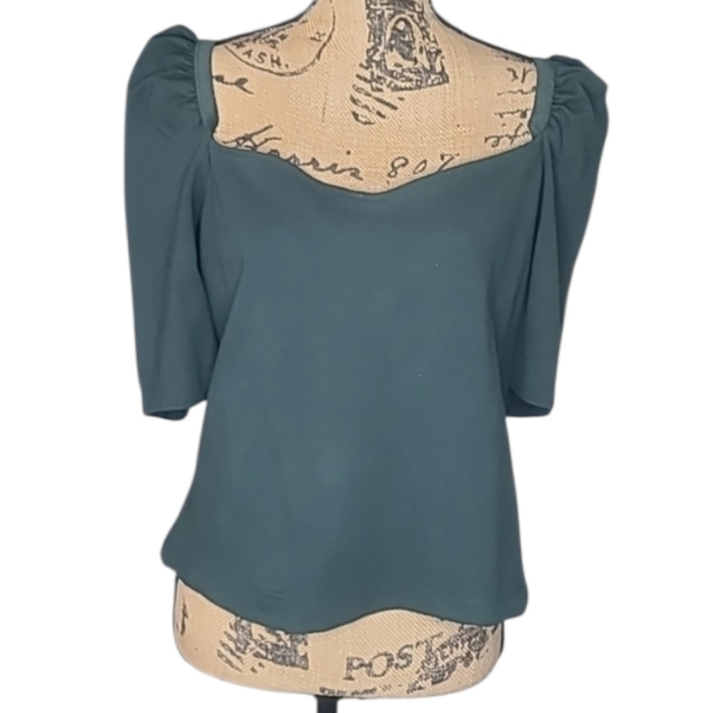 H&M Forest Green Puff Sleeve Top